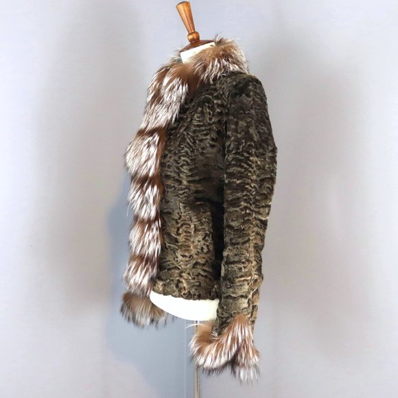 Genuine Karakul Persian Lamb Medium Fox Fur Trim Coat Neiman Marcus $6k - Picture 7 of 14